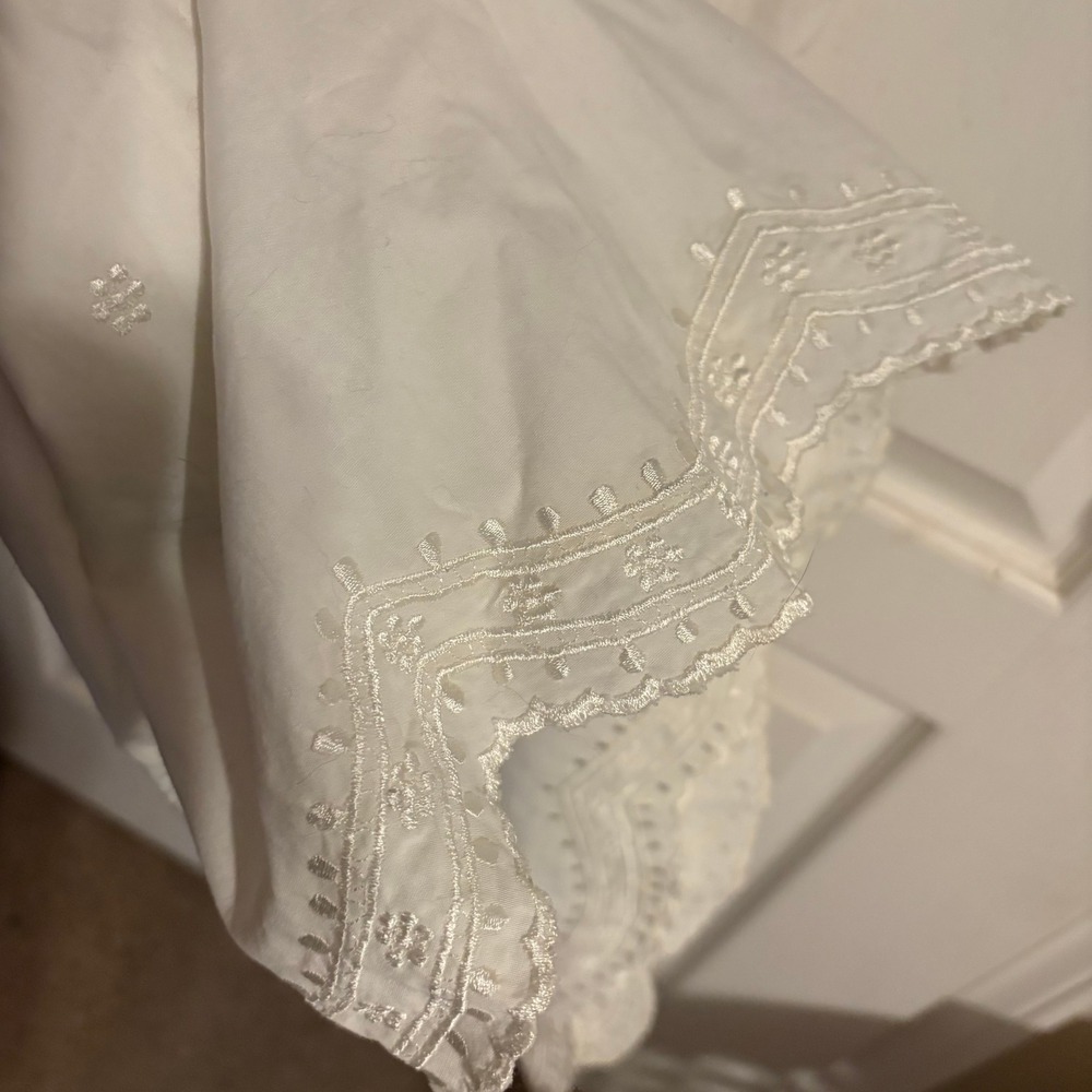 eShakti White Cotton Embroidered Maxi Dress Sleeveless Tassel Tie Pockets Size 8 - Picture 7 of 8